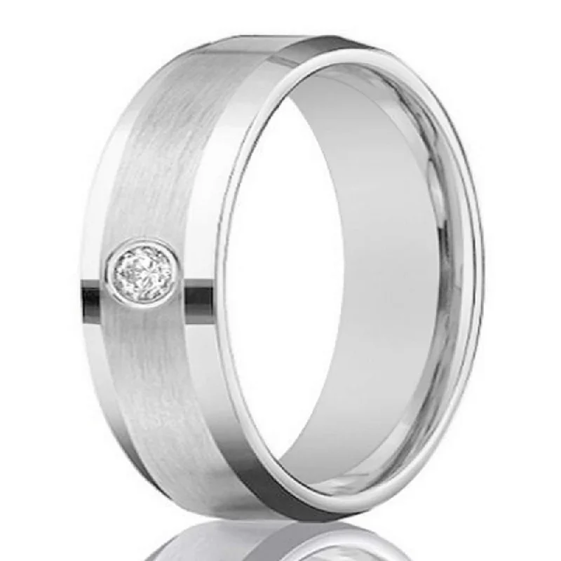 Toned hue ring-Mens 4mm 14k White Gold Diamond Band with Satin Finish