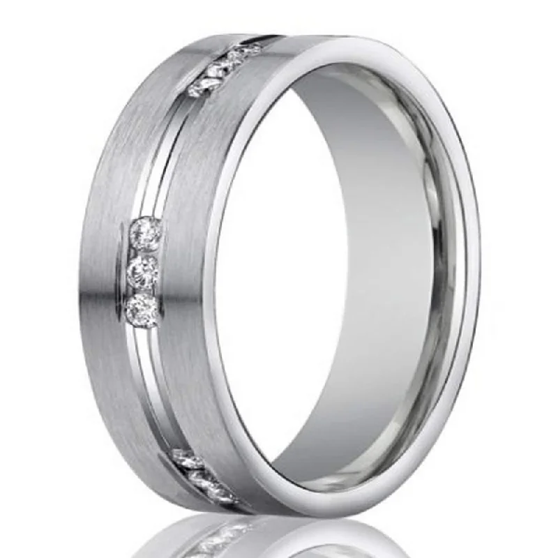 Cracked rind ring-Men's White Gold Wedding Ring with 18 Diamonds | 6mm