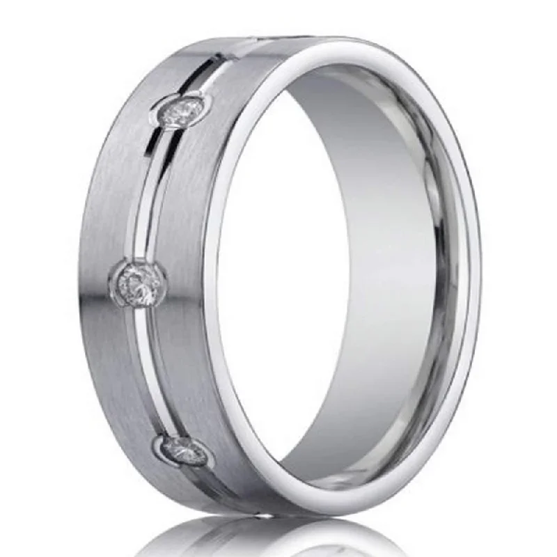 Gill ridge ring-Men's White Gold Wedding Ring with 8 Diamonds | 6mm