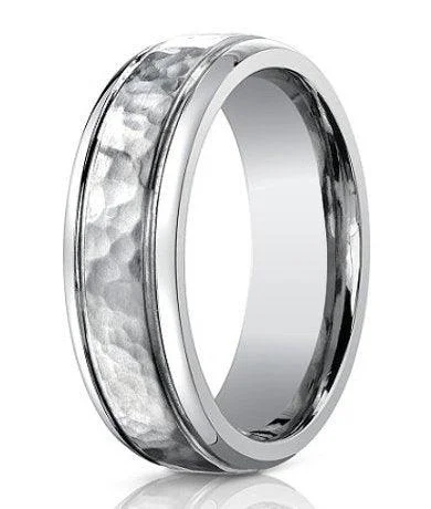 Creek stone ring-7mm Men's Benchmark Titanium Wedding Ring with Hammered Finish