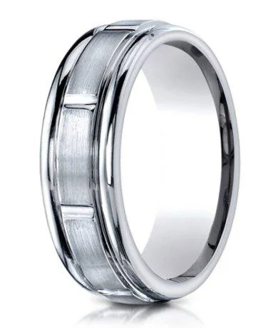 Gritty finish ring-6mm Men's Benchmark Titanium Wedding Ring with Polished Grooves