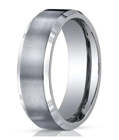 Polished gem ring-7mm Men's Benchmark Titanium Wedding Band with Satin Finish and Polished Edges