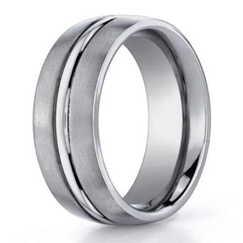 Jointed gem ring-6mm Benchmark Titanium Satin Finish Wedding Ring with Trim