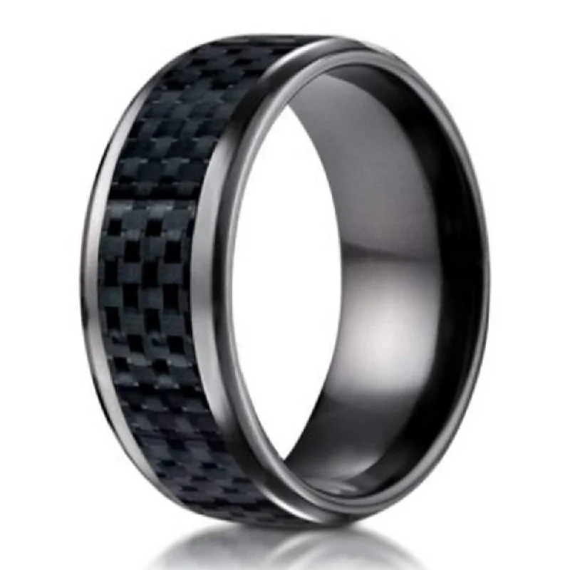 Cracked rind ring-Men's Black Titanium Band 8mm Promise Ring Carbon Fiber Inlay