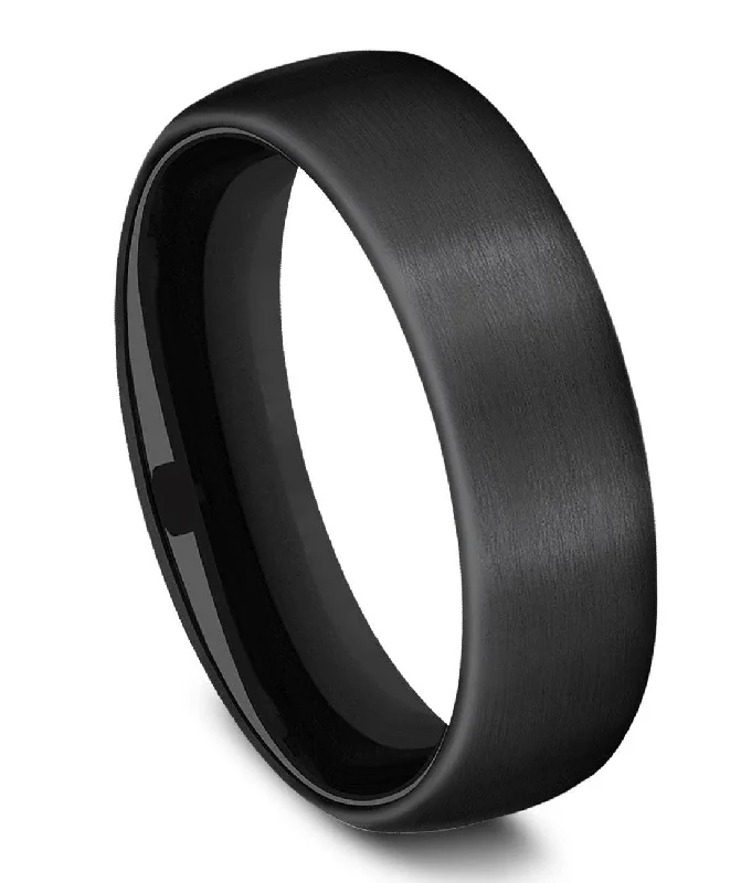 Lunar design ring-Benchmark Black Titanium Satin Finish Comfort Fit Band- 6.5mm