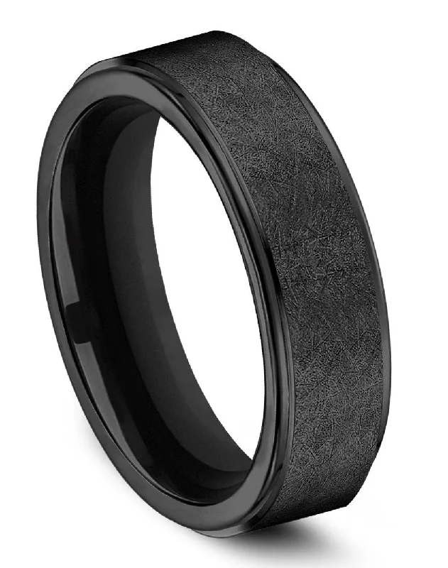 Cedar grain ring-Benchmark Black Titanium Swirl Center Beveled Edge Comfort Fit Band- 7mm