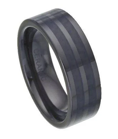 Scratched finish ring-Black Ceramic Ring With Black Carbon Fiber Inlay-8mm