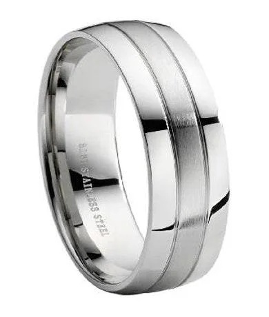 Faceted cut ring-Stainless Steel Wedding Band-8mm