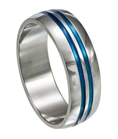 Muted dye ring-Stainless Steel Ring with Blue Grooves-8MM