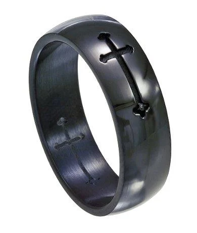 Jade point ring-Stainless Steel Black Crusade Cross Ring-8mm