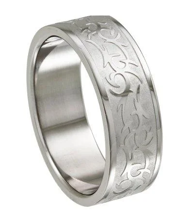 Sage leaf ring-Men's Intricate Tribal Laser Design Ring -8.5MM