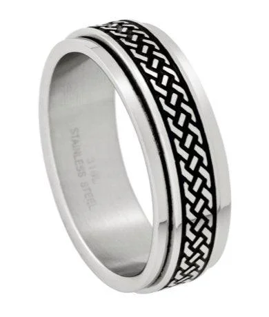 Ash husk ring-Stainless Steel Spinner Ring with Geometric Design-8mm