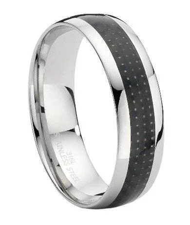 Oval-cut zircon ring-Stainless Steel Ring with Carbon Fiber Inset-8MM