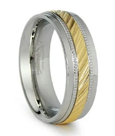 Faceted cut ring-Men's Two-Tone Stainless Steel and Gold Plated Ring | 8mm