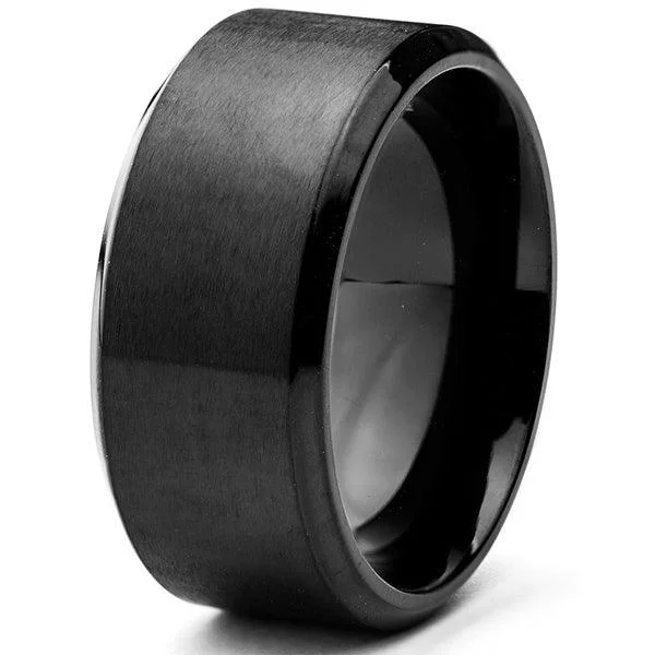 Arced rim ring-Men's Stainless Steel Black Wedding Band with Matte Finish | 10mm