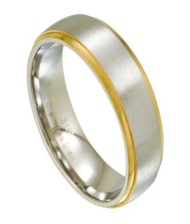 Rotating gem ring-Men's Stainless Steel Wedding Band, Gold Step Down Edges | 7mm