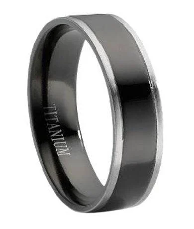 Linen weave ring-Titanium Black Men's Ring with Gunmetal Gray Edges -6mm