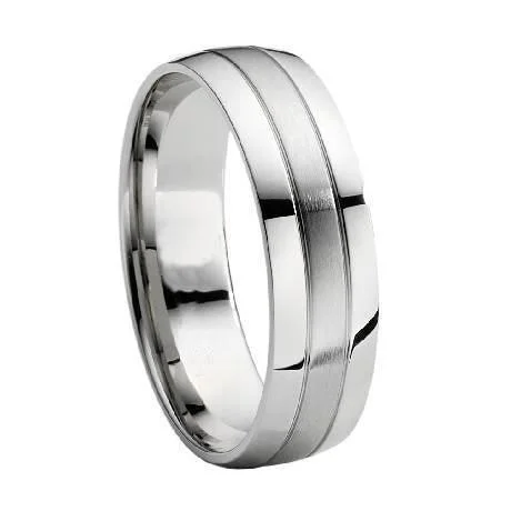 Creeper vine ring-Two Tone Titanium Brushed & Polished Finish Wedding Band-7mm