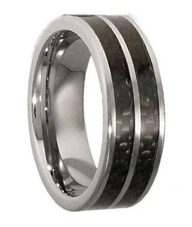 Poppy bloom ring-Titanium Ring With a Double Carbon Fiber Inlay -8mm