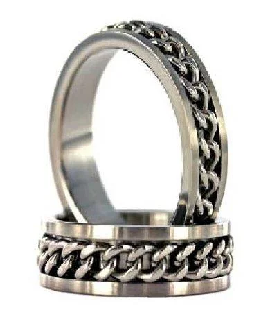 Regency curve ring-Men’s Titanium Ring with Spinning Chain and Polished Finish | 8mm