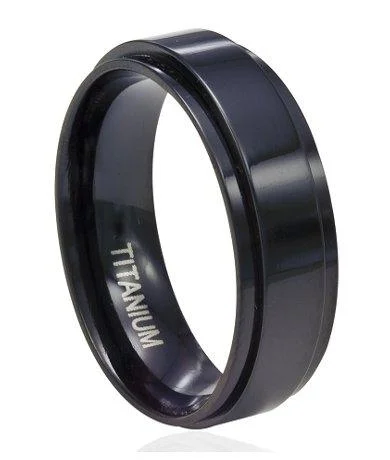 Jade point ring-Men's Black Titanium Spinner Ring with Flat Profile and Glossy Finish | 8mm