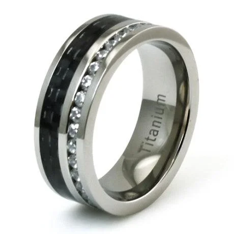 Scythian band ring-Titanium CZ Eternity & Black Carbon Fiber Inlay Ring-8mm