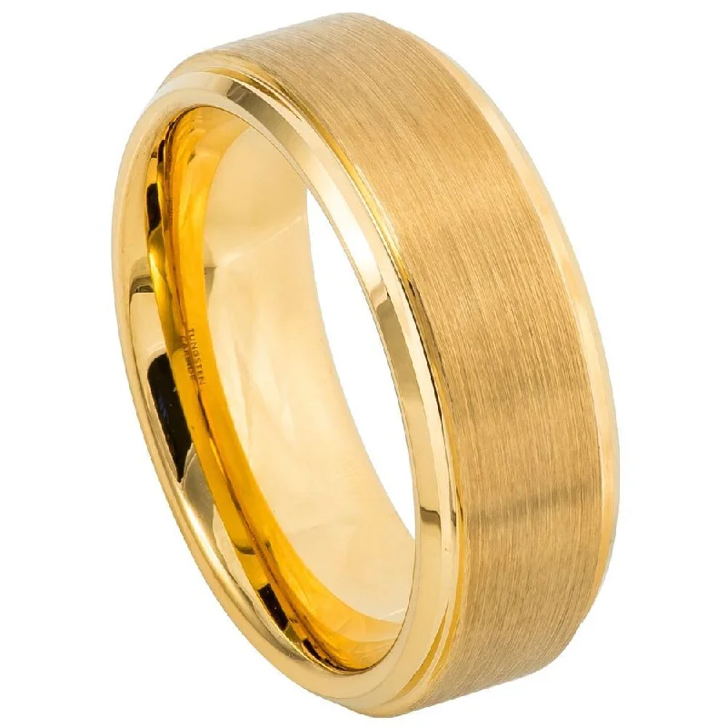 Flex hinge ring-Gold-Plated Tungsten Satin-Finish Wedding Band with Polished Edges | 8mm