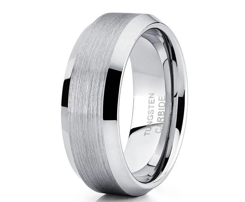 Reed wrap ring-White Tungsten Ring for Men Flat Satin Finish and Polished Beveled Edges | 8mm