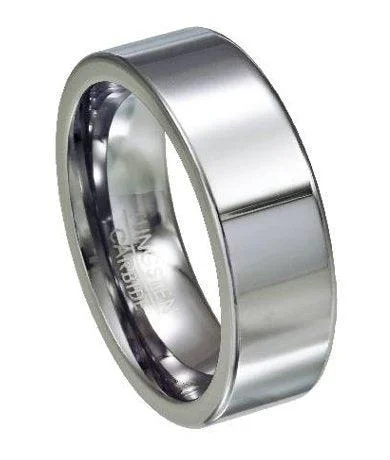 Ripple band ring-High Polished Tungsten Wedding Band With Flat Profile-8mm