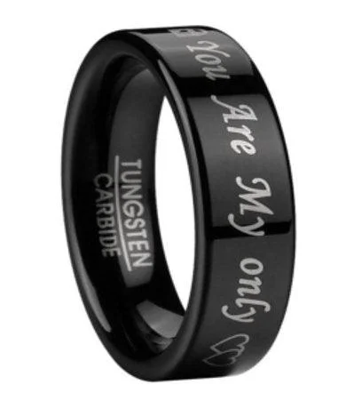 Arced rim ring-Sweetheart Ring in Polished Black Tungsten | 6mm