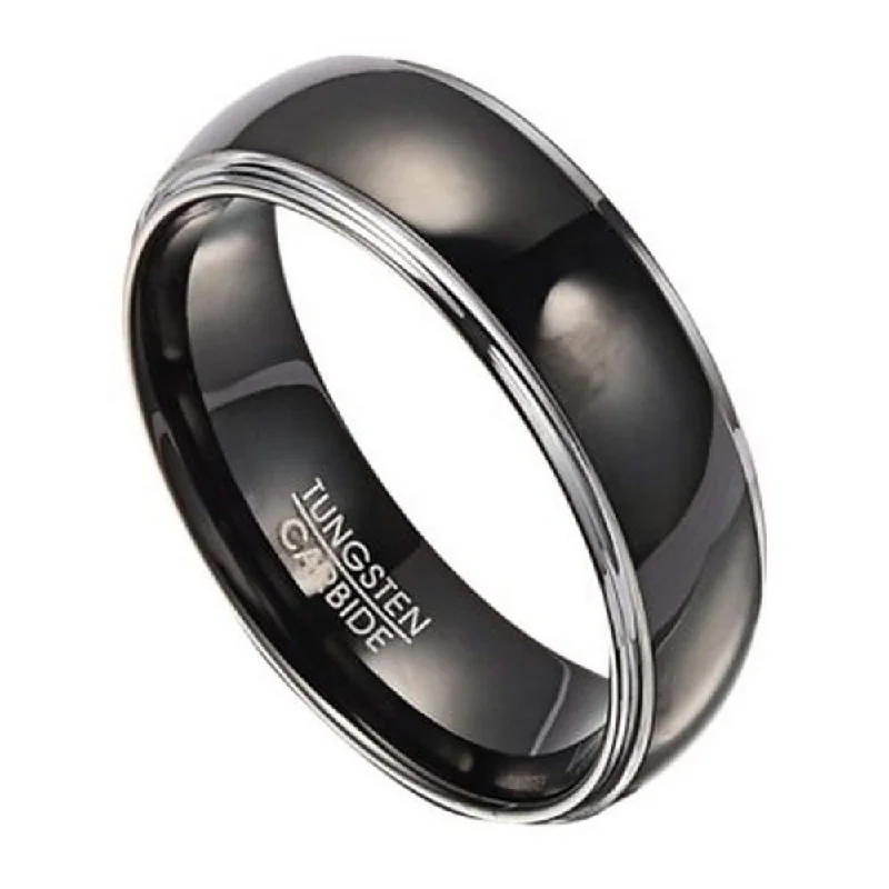 Tidal vortex ring-Tungsten Wedding Band for Men with Polished Black IP Center | 8mm