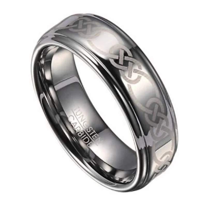 Basil sprig ring-Celtic Knot Men's Tungsten Wedding Band with Polished Finish | 8mm