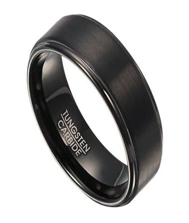 Reused object ring-Contemporary Black Tungsten Men's Ring with Polished Edges | 8mm