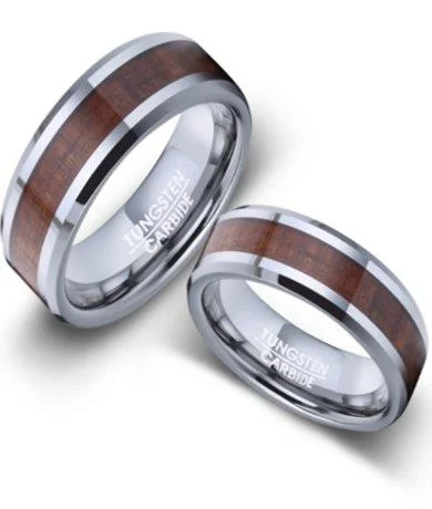 Tin cast ring-His and Hers Tungsten and Koa Wood Wedding Rings l 5mm/8mm