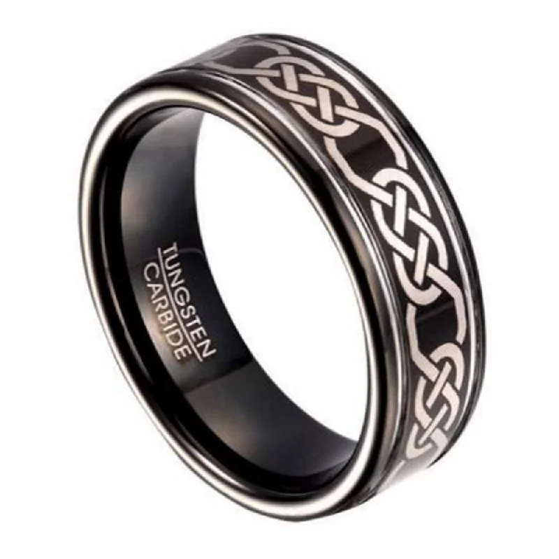 Ocean crest ring-Celtic Knot Black Tungsten Ring for Men, Polished | 8mm