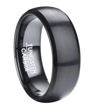 Frilled rim ring-Black Tungsten Ring for Men with Classic Domed Profile | 8mm