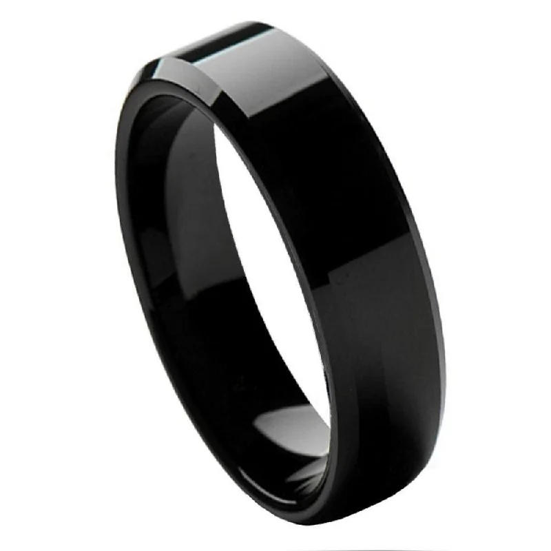 Twisting vine ring-Tungsten Men's Black High Polished Beveled Edge Ring l 6mm