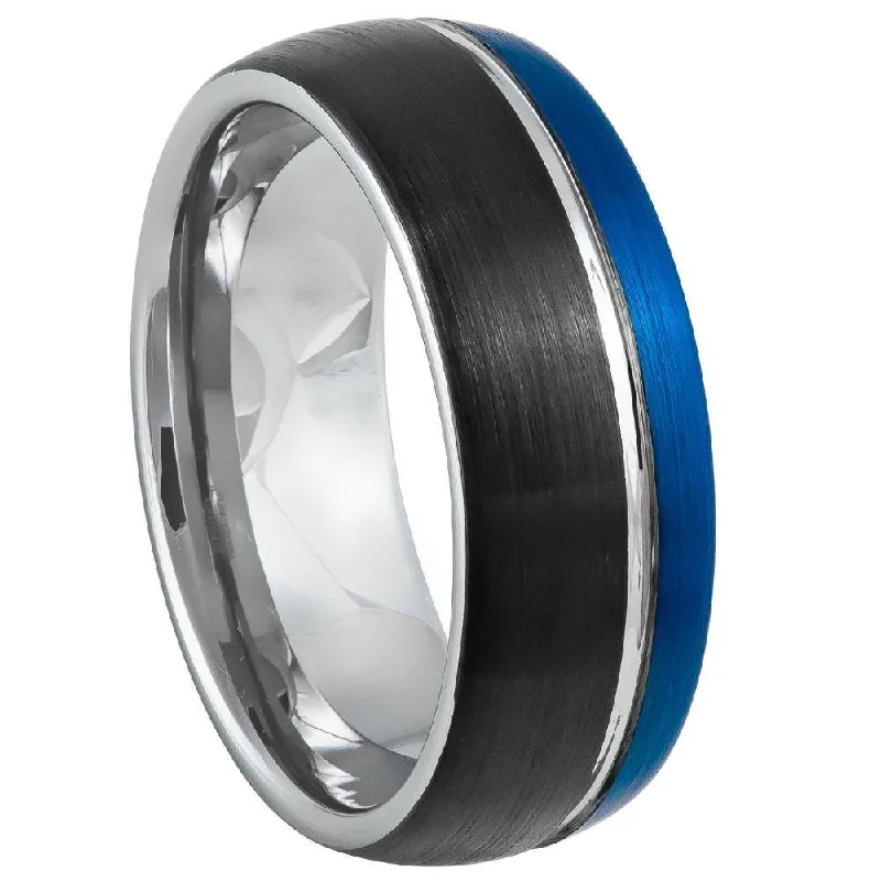 Mesh grid ring-Tungsten Three Tone Blue and Black Brushed Finish Ring-8mm