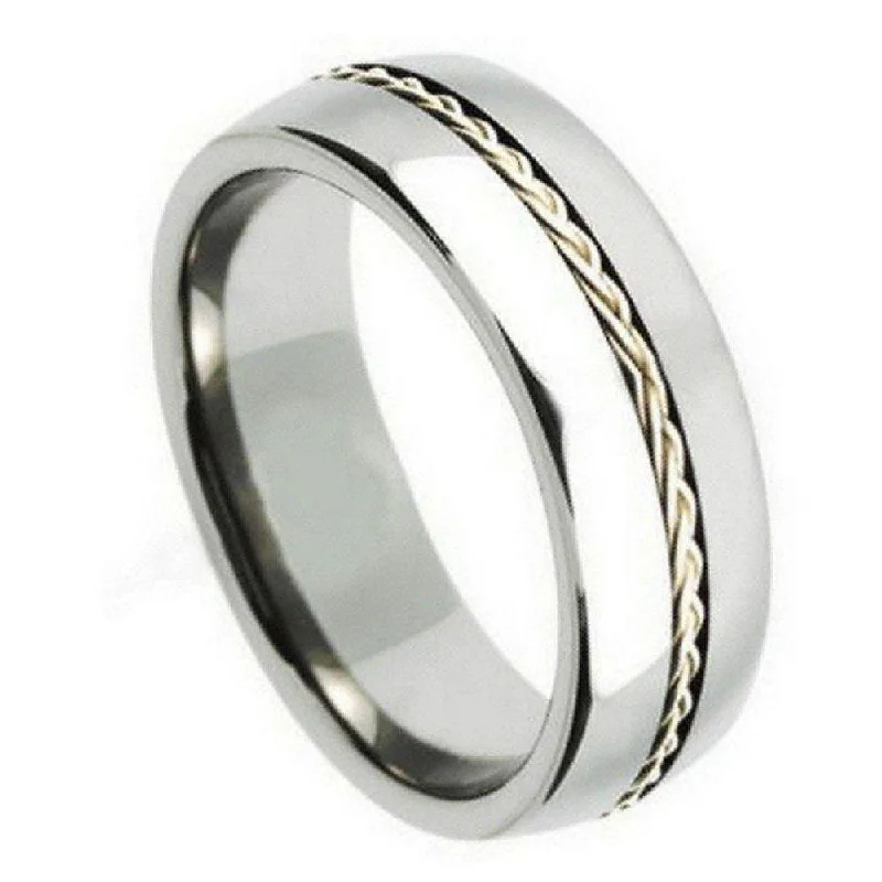 Regency curve ring-Tungsten Ring with a Braided Sterling Silver Band Center-8mm