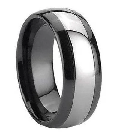 Scythian band ring-Black Ceramic Ring for Men with Tungsten Carbide Inlay | 7mm