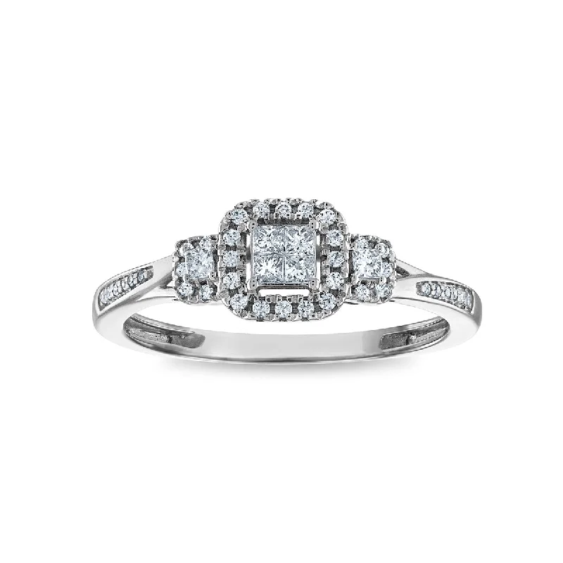 Jointed gem ring-LoveSong 1/4 CTW Diamond Halo Promise Cushion Ring in 10KT White Gold