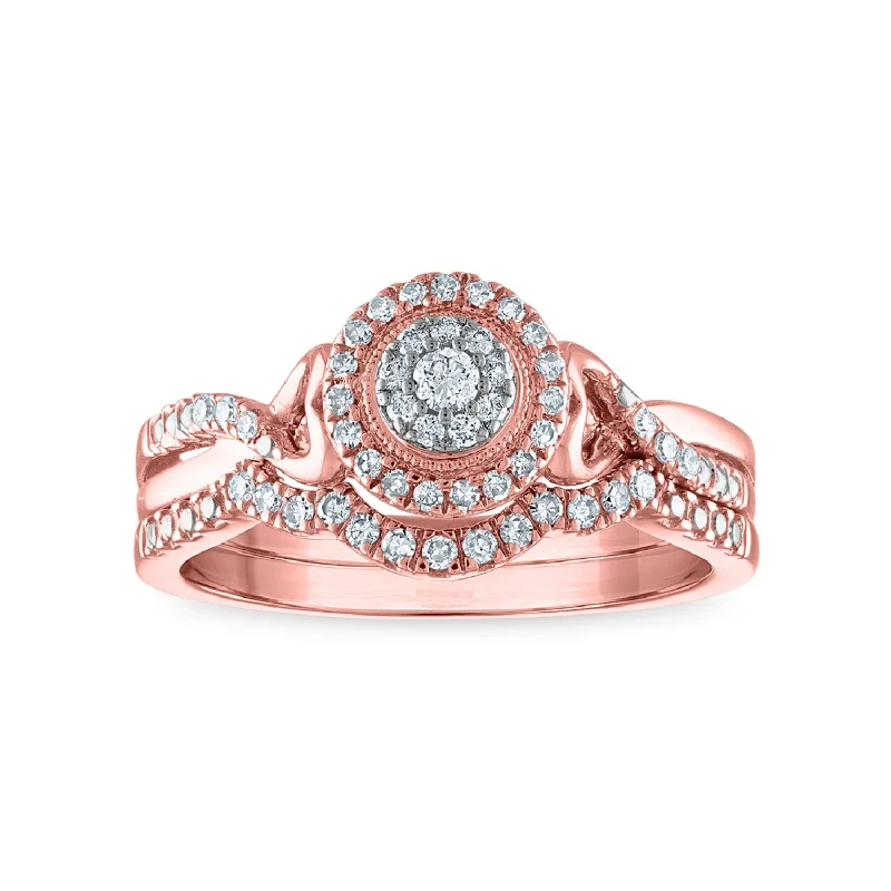 Frilled rim ring-LoveSong 1/4 CTW Diamond Infinity Halo Bridal Set Ring in 10KT Rose Gold