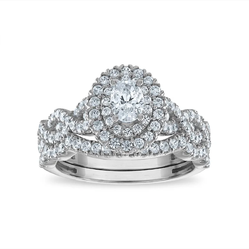 Smelted alloy ring-LoveSong EcoLove 1 1/4 CTW Lab Grown Diamond Halo Bridal Set in 10KT White Gold