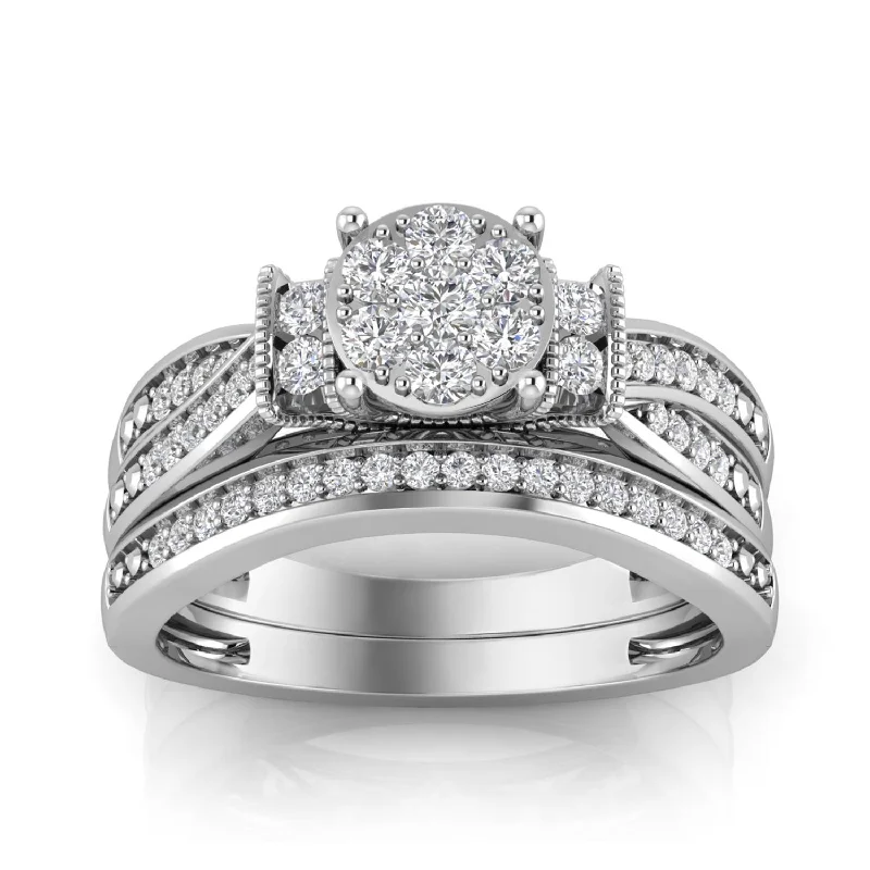 Tin cast ring-LoveSong EcoLove 1/2 CTW Lab Grown Diamond Halo Bridal Set in 10KT White Gold