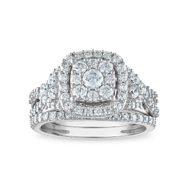 Hooked clasp ring-LoveSong EcoLove 1-3/8 CTW Lab Grown Diamond Halo Bridal Set in 10KT White Gold