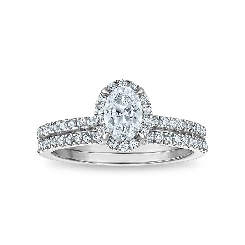 Brass forged ring-LoveSong EcoLove 1 CTW Lab Grown Diamond Halo Bridal Set in 10KT White Gold