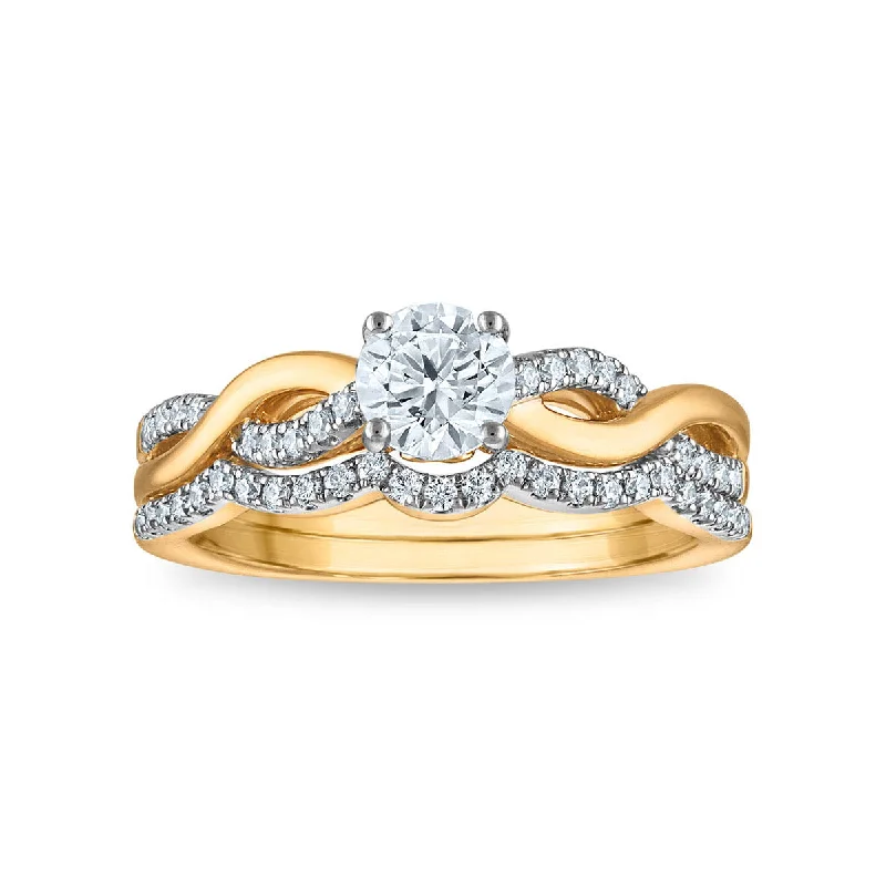 Fourteen-stone ring-LoveSong EcoLove 3/4 CTW Lab Grown Diamond Bridal Set in 10KT Yellow Gold