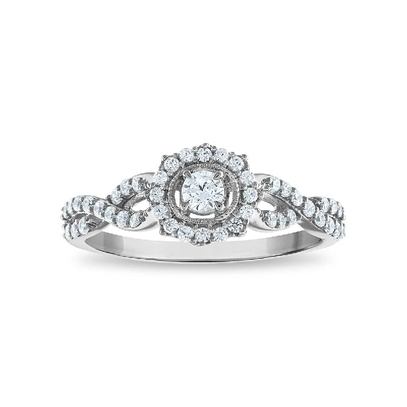 Rain drop ring-LoveSong EcoLove 3/8 CTW Lab Grown Diamond Promise Halo Round Shaped Ring in 10KT White Gold