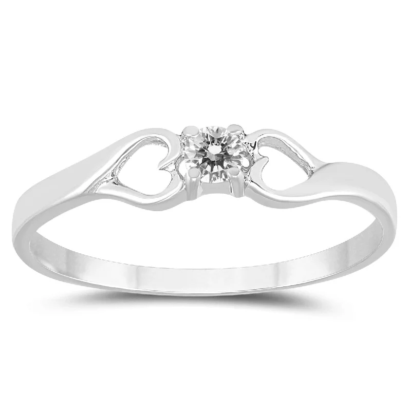 Arced rim ring-Marquee 1/10 Carat TW Diamond Heart Promise Ring in 10K White Gold