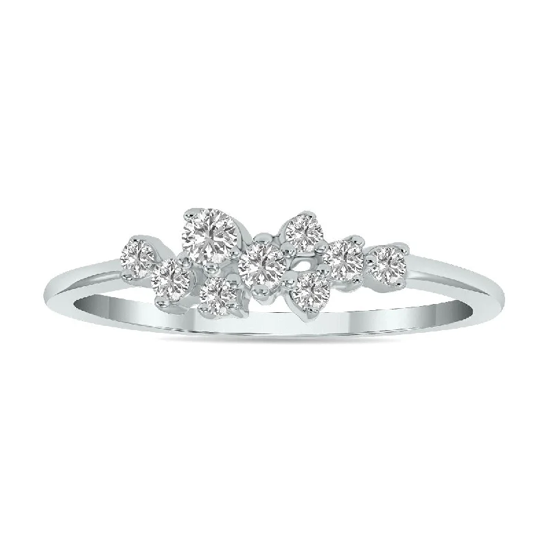 Skewed gem ring-Marquee 1/4 CTW Lab Grown Diamond Clustered Ring in 10K White Gold (F-G Color, VS1- VS2 Clarity)